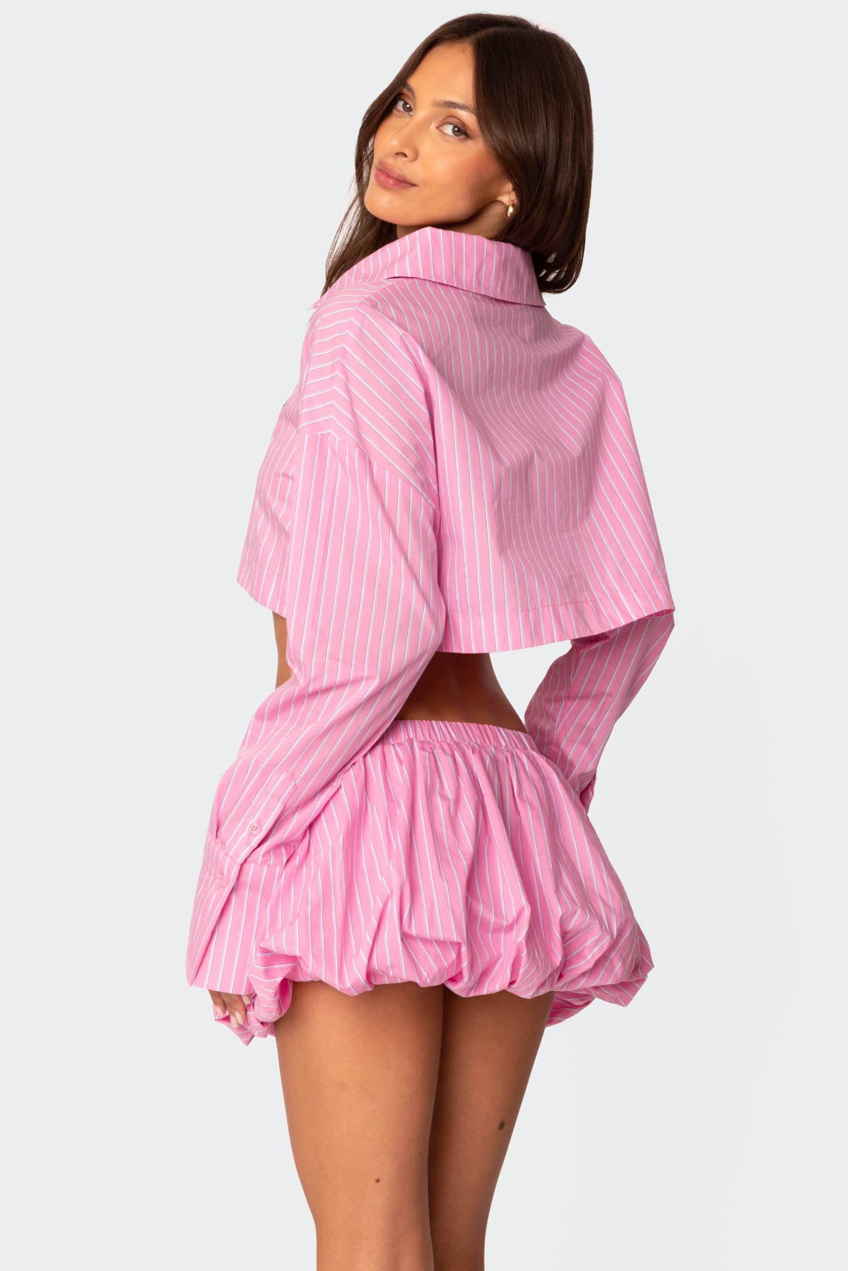 Hila Pinstripe Cropped Button Up Shirt