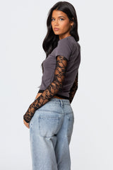 Layered Lace Sleeve T Shirt