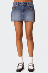 Vera Suede Trim Denim Mini Skirt