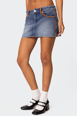 Vera Suede Trim Denim Mini Skirt