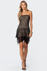 Sandia Asymmetric Lace Mini Dress