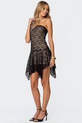 Sandia Asymmetric Lace Mini Dress