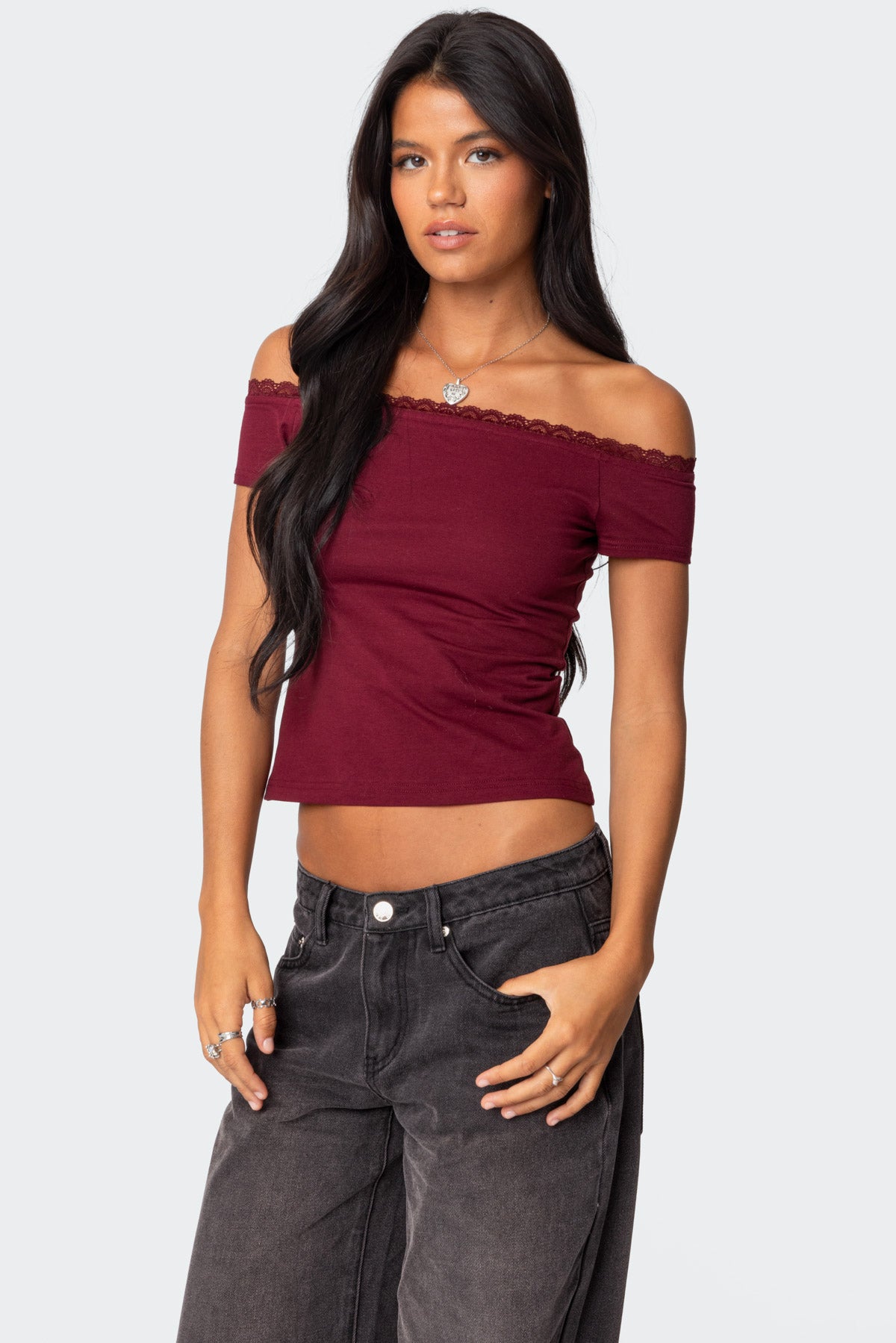 Xoe Off Shoulder Lace Trim Top