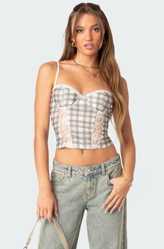 Plaid Printed Cupped Corset
