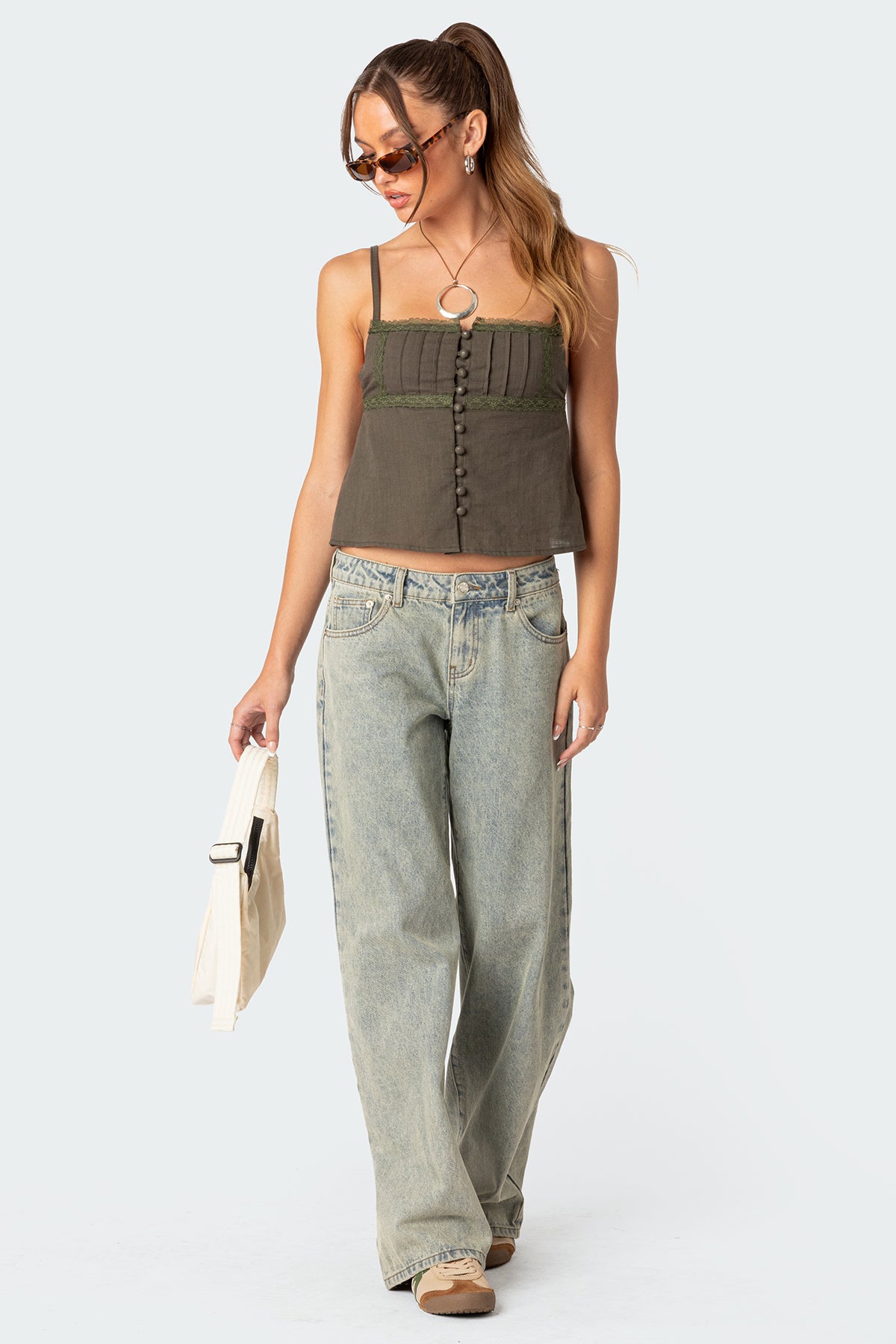 Button Up Linen Look Tank Top