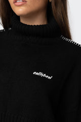 Embroidered Edge Cropped Turtle Neck Sweater