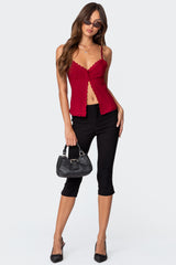 Crimson Lacey Split Front Top