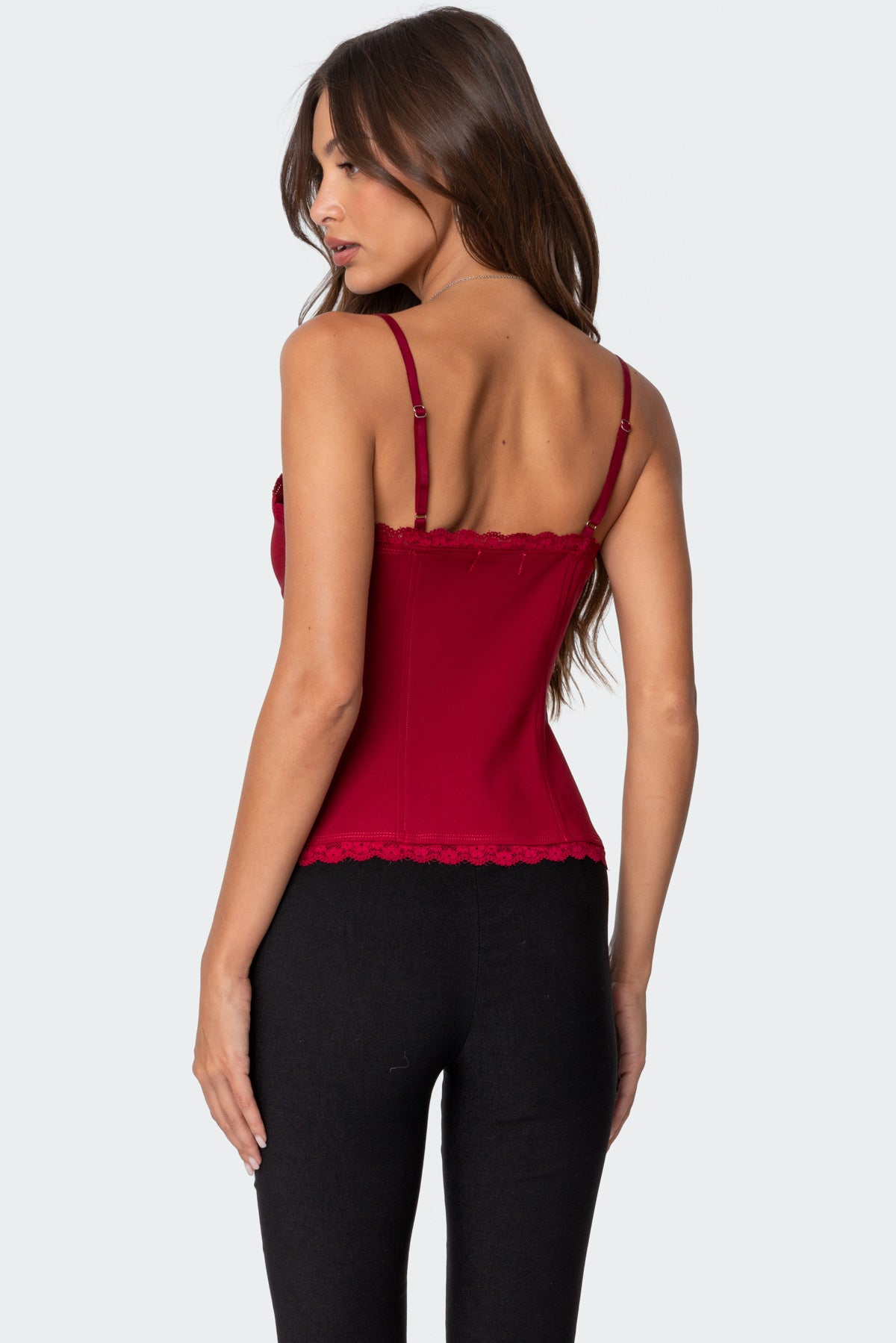 Crimson Lacey Split Front Top