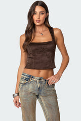 Tie Back Faux Suede Bustier Top