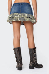 Camo Ruffle Denim Mini Skirt