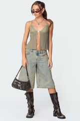 Pleated Lacey Split Front Tank Top