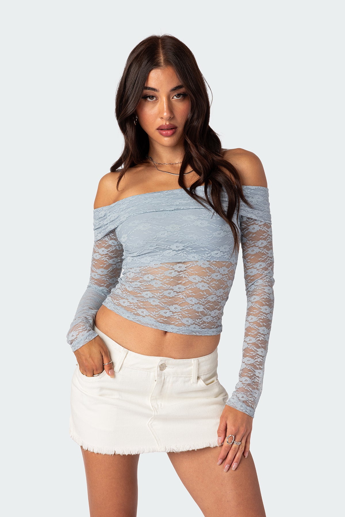Elysia Fold Over Sheer Lace Top