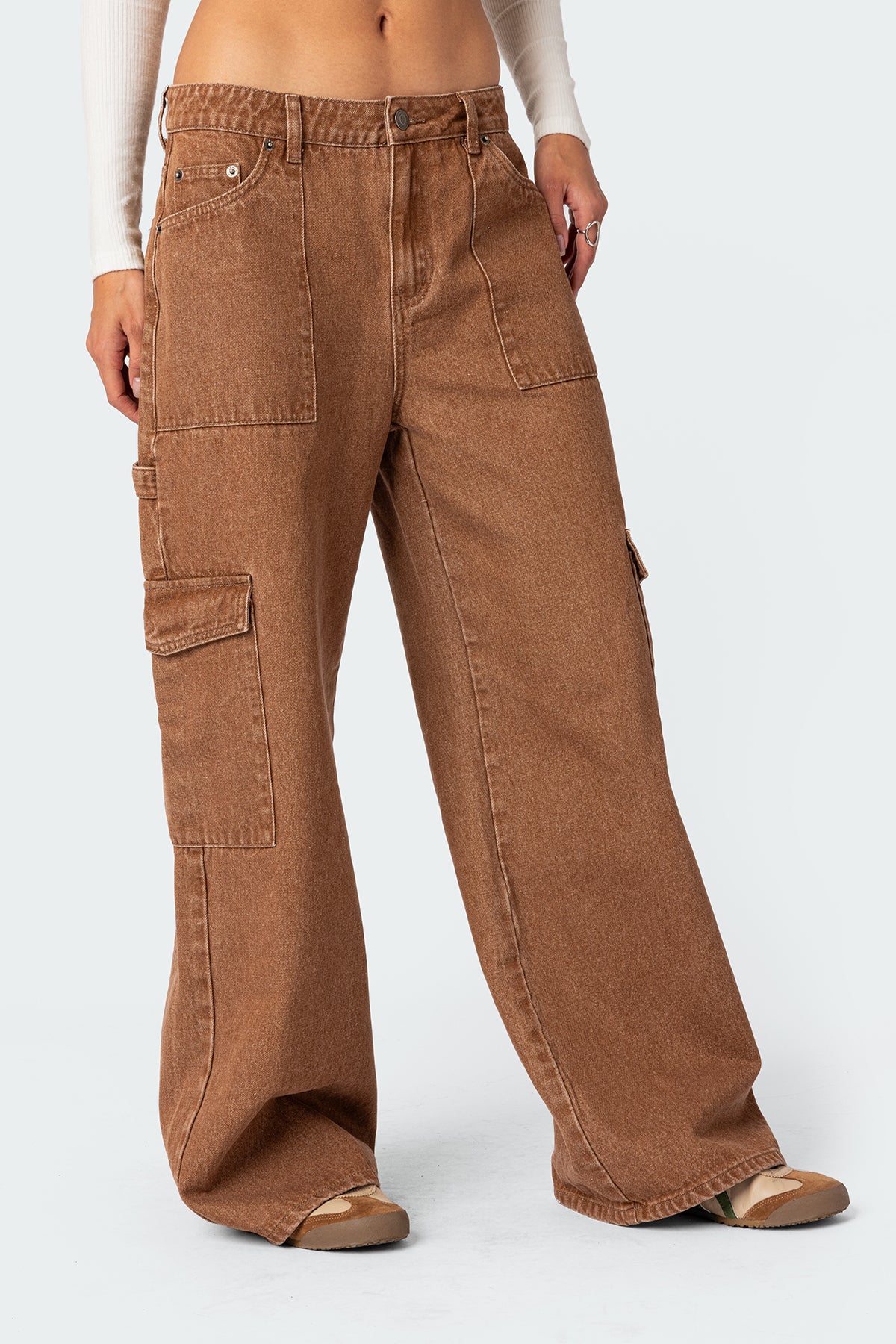 Stone Wash Mid Rise Cargo Pants