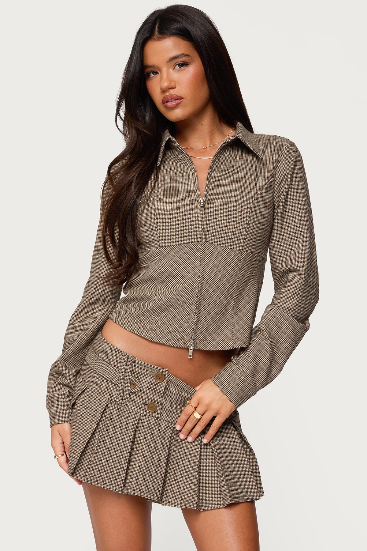 Lockette Plaid Zip Up Top – edikted