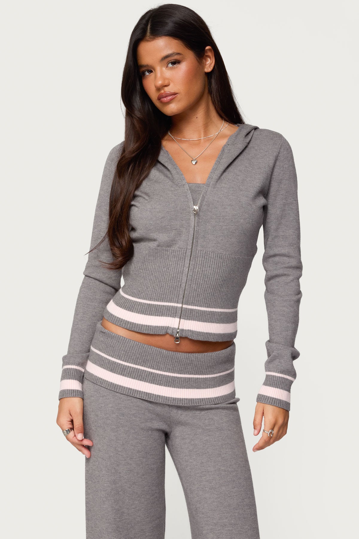 Kaliya Stripey Knit Zip Up Hoodie – edikted