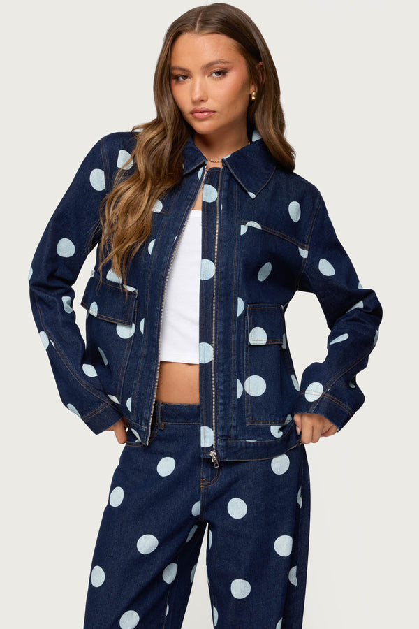 Leyah Polka Dot Oversized Denim Jacket