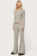 Avalie Striped Ribbed Long Sleeve T Shirt