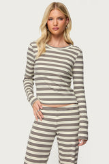 Avalie Striped Ribbed Long Sleeve T Shirt