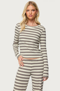 Avalie Striped Ribbed Long Sleeve T Shirt