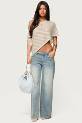 Loma Asymmetric Off Shoulder Knit Poncho