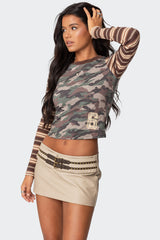 Camo & Stripe Long Sleeve T Shirt