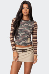 Camo & Stripe Long Sleeve T Shirt