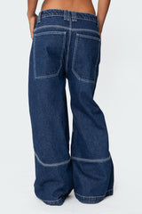 Super Wide Contrast Stitch Low Rise Jeans