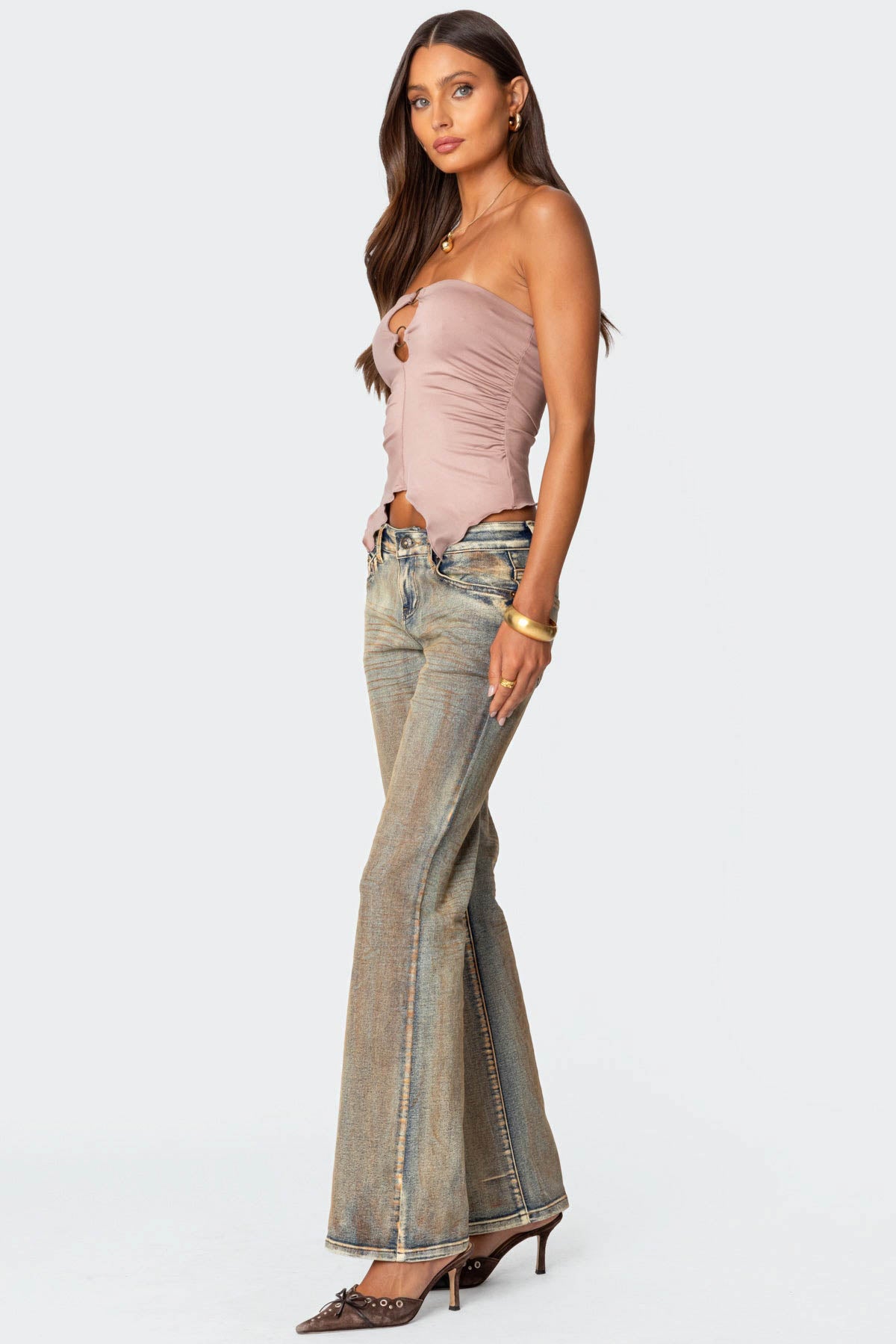 Ring Cut Out Asymmetric Strapless Top