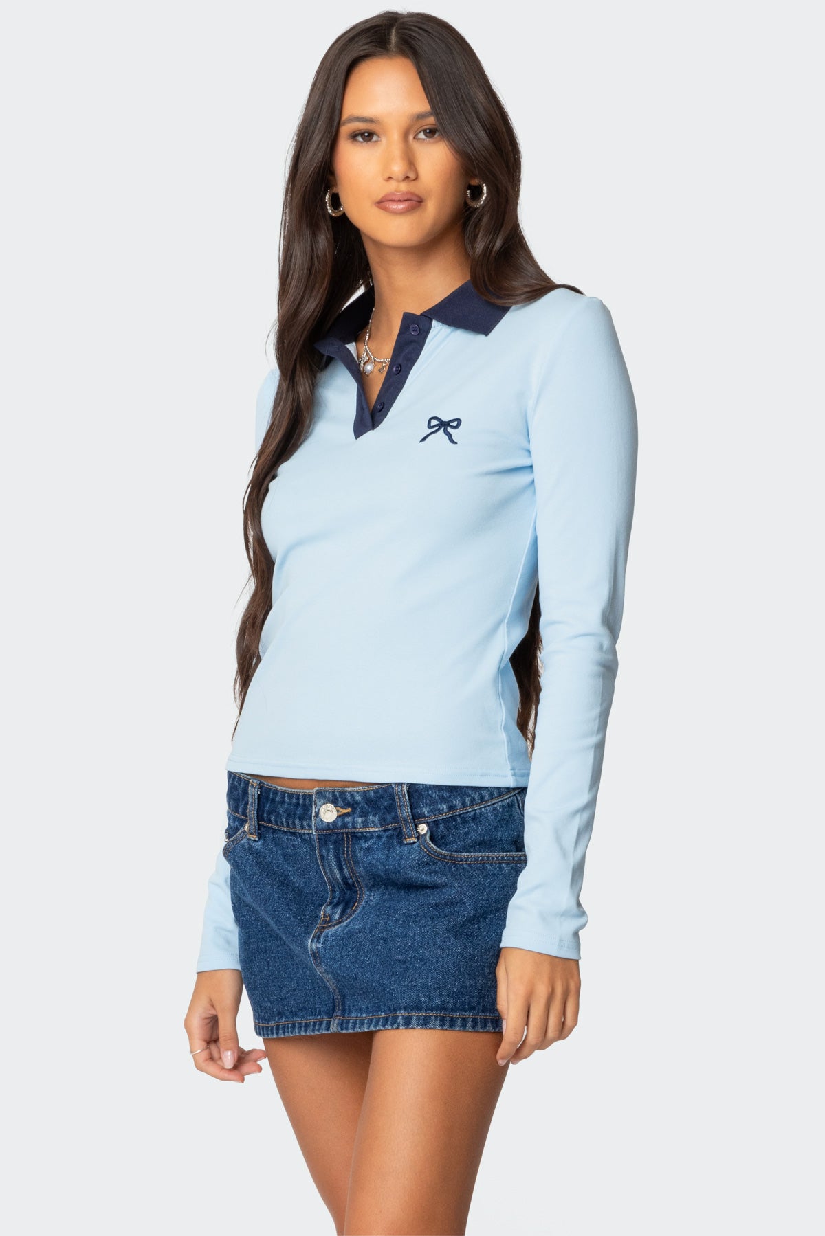 Contrast Bow Polo Top