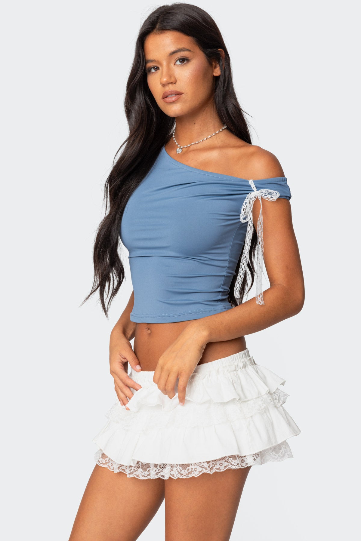 Lace Bow Asymmetric Top