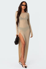 Glitter Mesh Slitted Maxi Dress