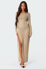 Glitter Mesh Slitted Maxi Dress