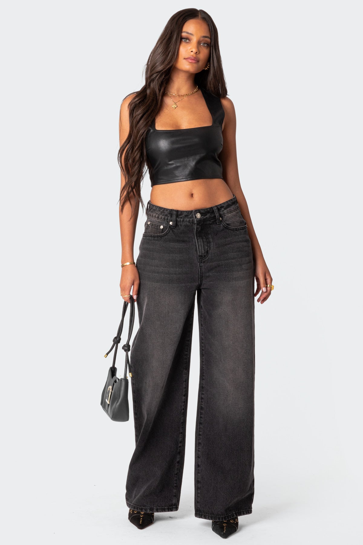 Crescent Faux Leather Crop Top