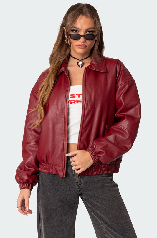 Halley Faux Leather Bomber Jacket