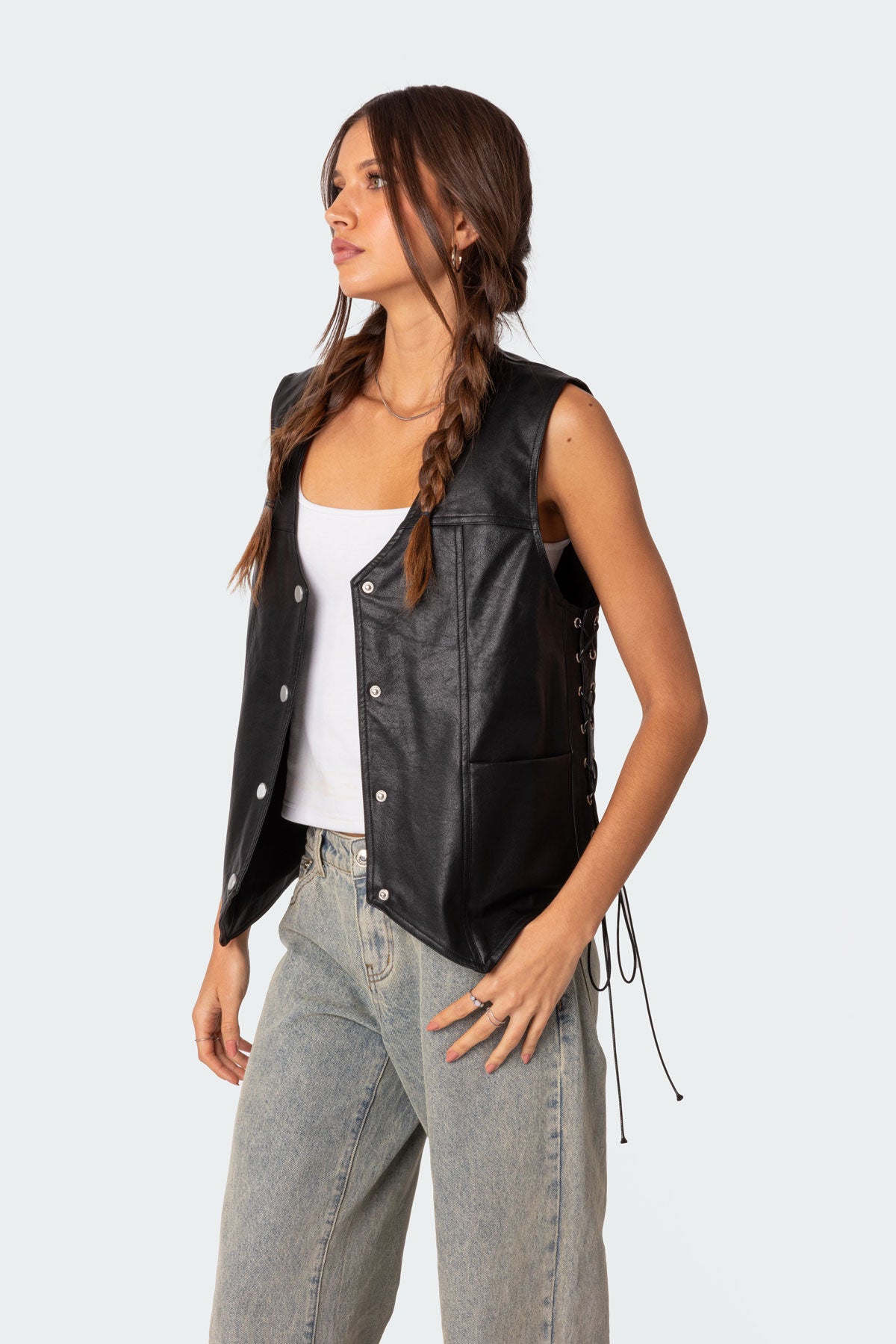 Kara Faux Leather Lace Up Vest