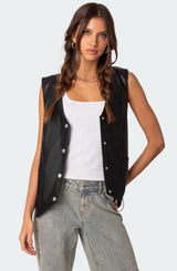 Kara Faux Leather Lace Up Vest