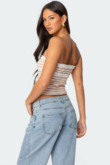 Striped Eyelet Trim Tube Top