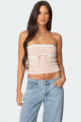 Striped Eyelet Trim Tube Top