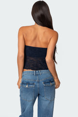 Embroidered Sheer Strapless Top