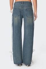 Washed Low Rise Ribbon Jeans