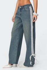 Washed Low Rise Ribbon Jeans