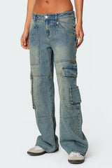 Westie Low Rise Washed Cargo Jeans