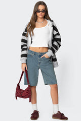 Oversized Low Rise Denim Bermuda Shorts