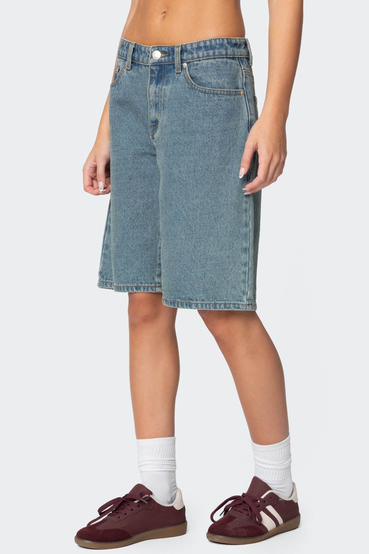 Oversized Low Rise Denim Bermuda Shorts