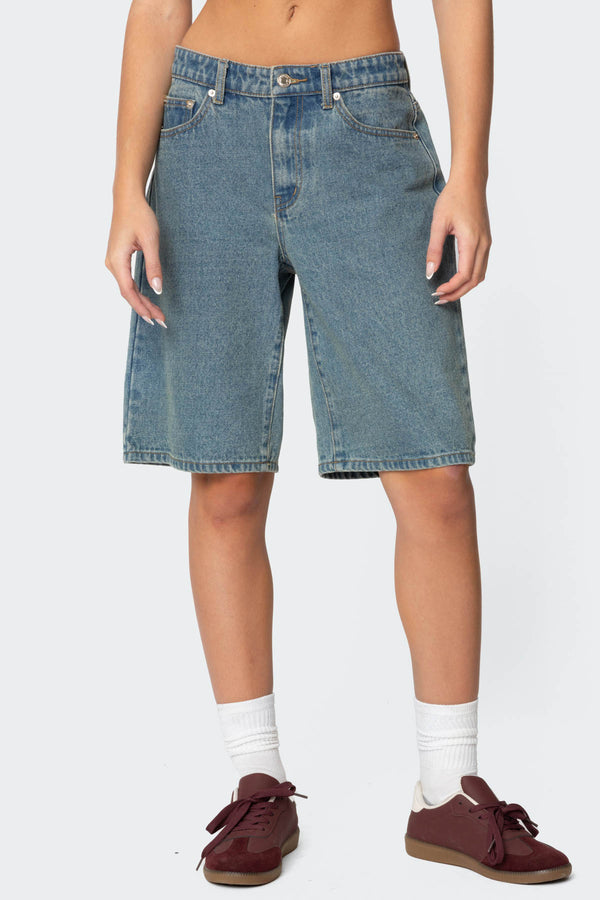 Oversized Low Rise Denim Bermuda Shorts