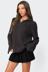 Amour High Neck Oversized Zip Sweater