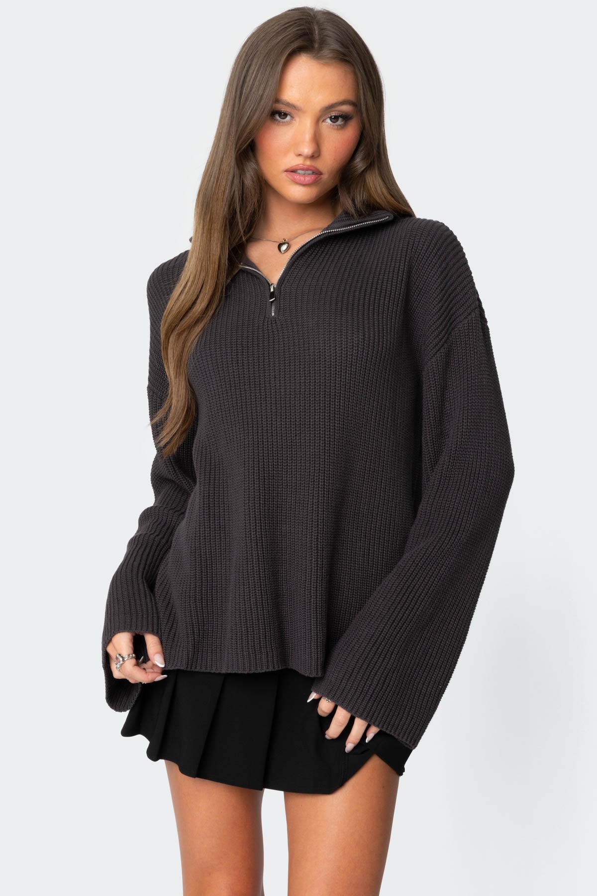 Amour High Neck Oversized Zip Sweater