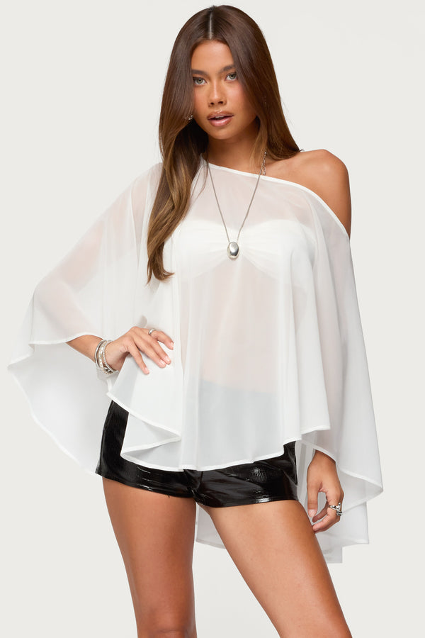 Sheer Chiffon Asymmetric Poncho