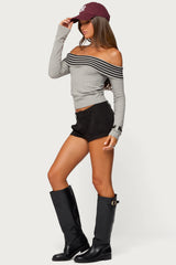 Leetal Stripey Foldover Knit Top