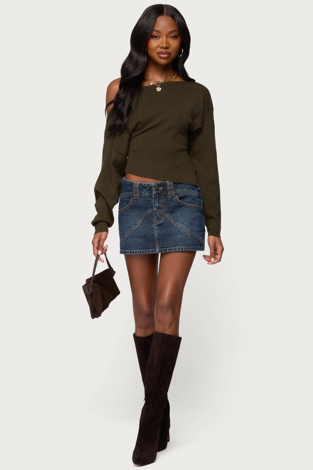 Chenelle Asymmetric Off Shoulder Sweater – edikted
